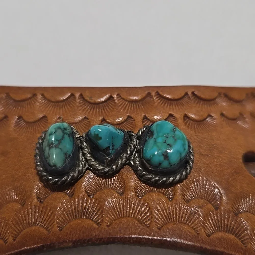 Leather Hair Barrette with Turquoise Stones